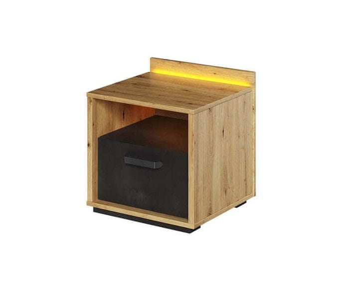 Veneti Nočný stolík s LED osvetlením QUYEN - dub artisan / raw steel